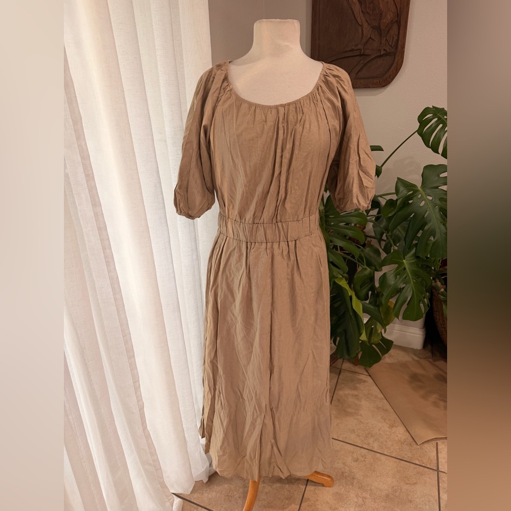 Moon River Taupe Cutout Back Midi Dress Tie Waist Size XL NWT